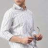 Shirts Classic Polo | Classic Polo Men'S Cotton Full Sleeve Striped Slim Fit Polo Neck White Color Woven Shirt | So1-127 A