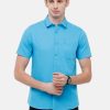 Shirts Classic Polo | Classic Polo Mens Solid Milano Fit Half Sleeve Polo Neck Blue Woven Shirt -Mica Blue Hs