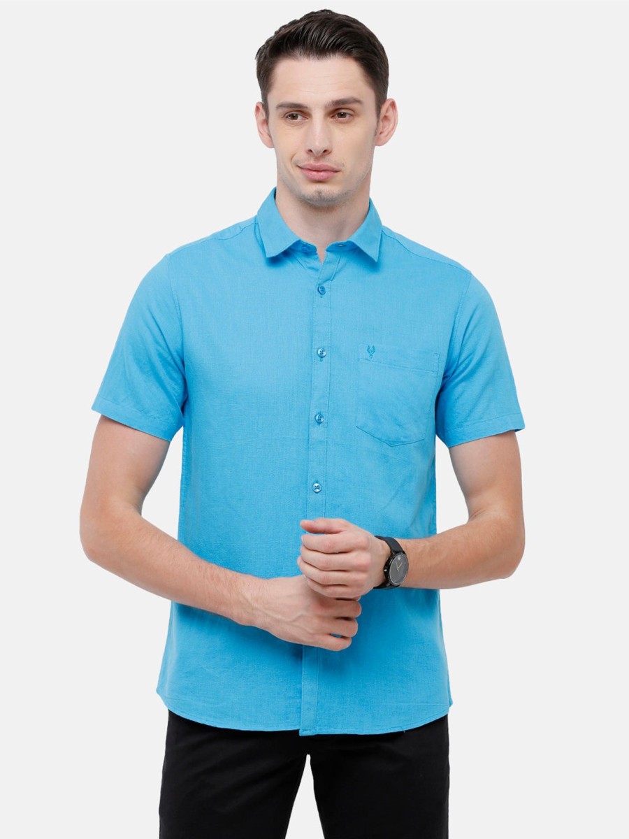 Shirts Classic Polo | Classic Polo Mens Solid Milano Fit Half Sleeve Polo Neck Blue Woven Shirt -Mica Blue Hs