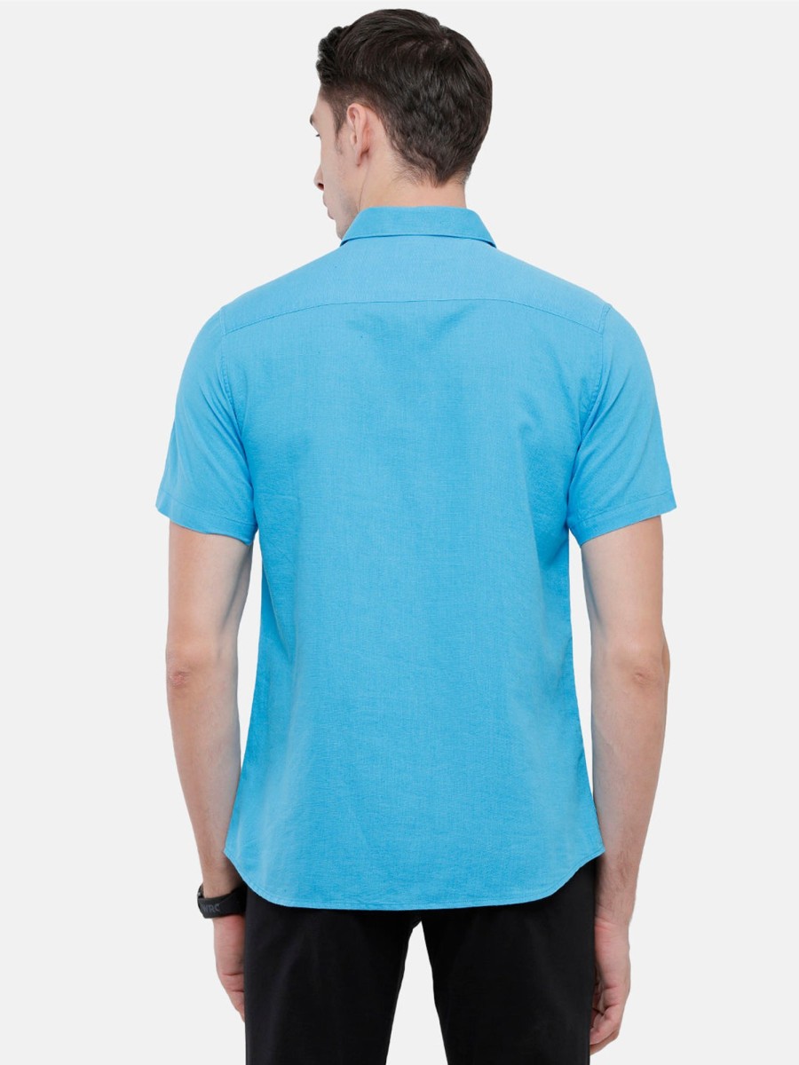 Shirts Classic Polo | Classic Polo Mens Solid Milano Fit Half Sleeve Polo Neck Blue Woven Shirt -Mica Blue Hs