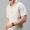 Shirts Classic Polo | Classic Polo Men'S Cotton Half Sleeve Printed Slim Fit Polo Neck Cream Color Woven Shirt | So1-03 B