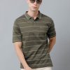 T-Shirts Classic Polo | Classic Polo Men'S Cotton Half Sleeve Striped Authentic Fit Polo Neck Olive Color T-Shirt | Ap - 85 A