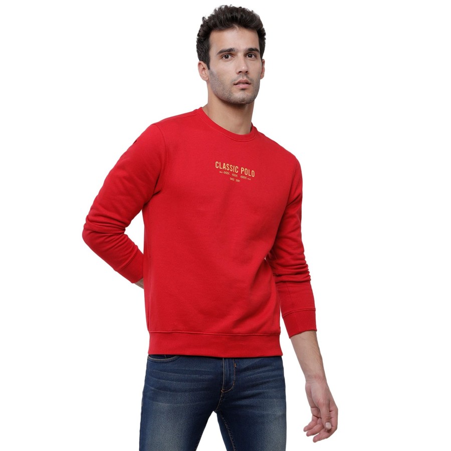 T-Shirts Classic Polo | Classic Polo Men'S Solid Full Sleeve Red Sweat Shirt - Cpss-347 B