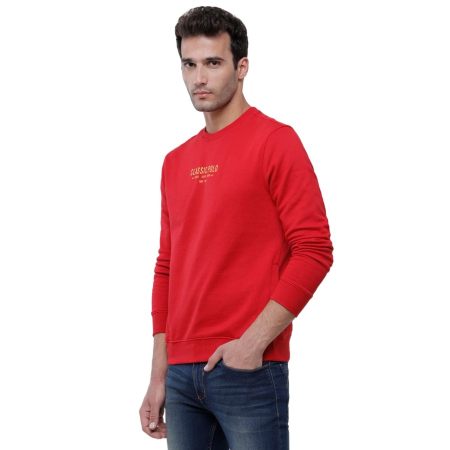 T-Shirts Classic Polo | Classic Polo Men'S Solid Full Sleeve Red Sweat Shirt - Cpss-347 B