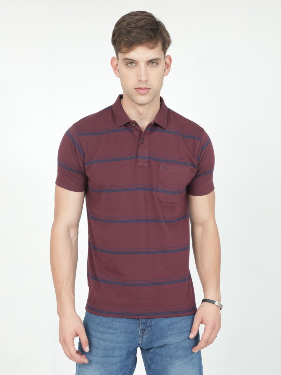 T-Shirts Classic Polo | Classic Polo Mens Casual Burgundy Striped Cotton T-Shirt | F-Avon - 110 A Af P