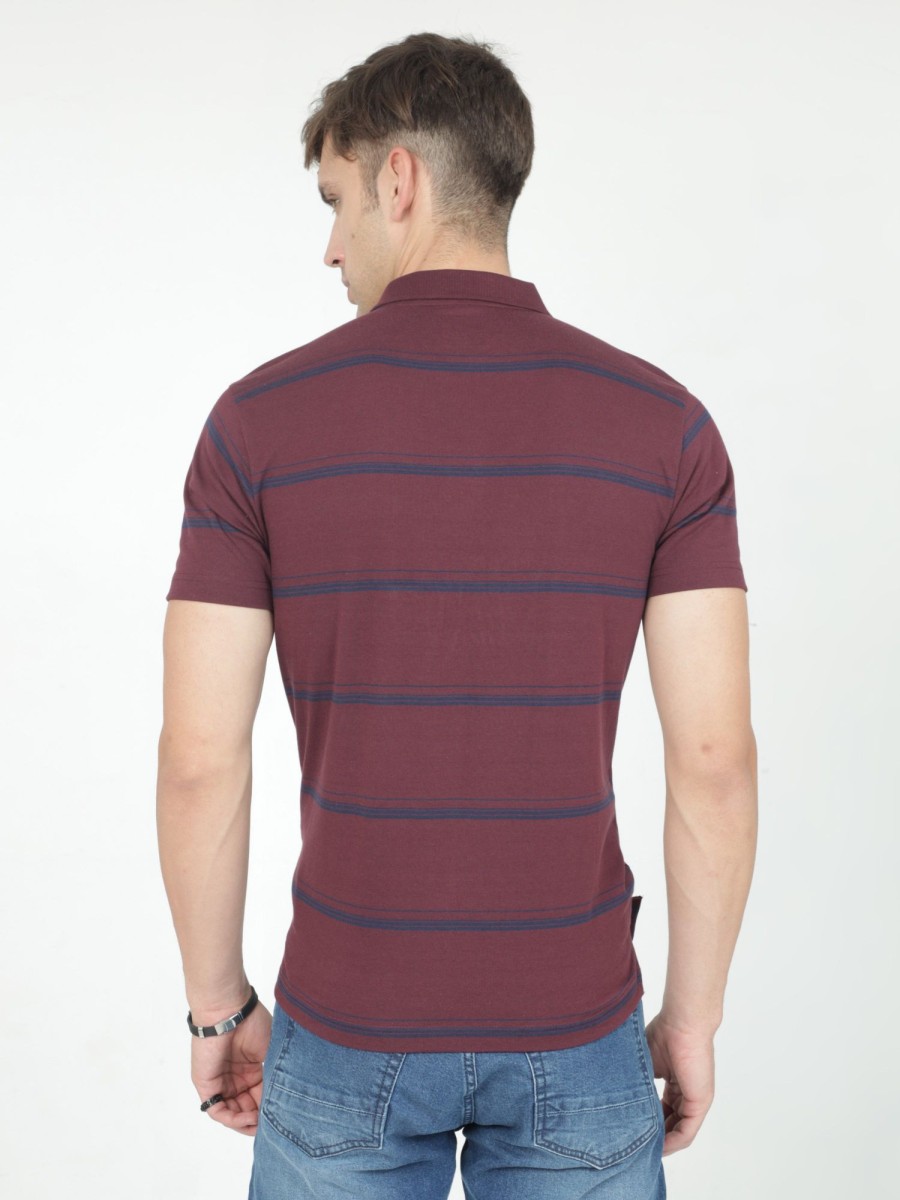 T-Shirts Classic Polo | Classic Polo Mens Casual Burgundy Striped Cotton T-Shirt | F-Avon - 110 A Af P