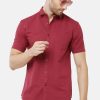 Shirts Classic Polo | Classic Polo Mens Solid Milano Fit Half Sleeve Maroon Color Woven Shirt - Mica Maroon Hs