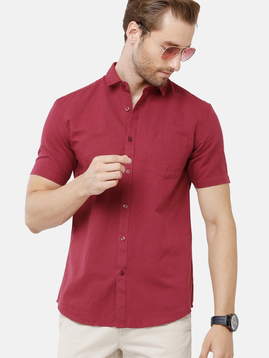 Shirts Classic Polo | Classic Polo Mens Solid Milano Fit Half Sleeve Maroon Color Woven Shirt - Mica Maroon Hs