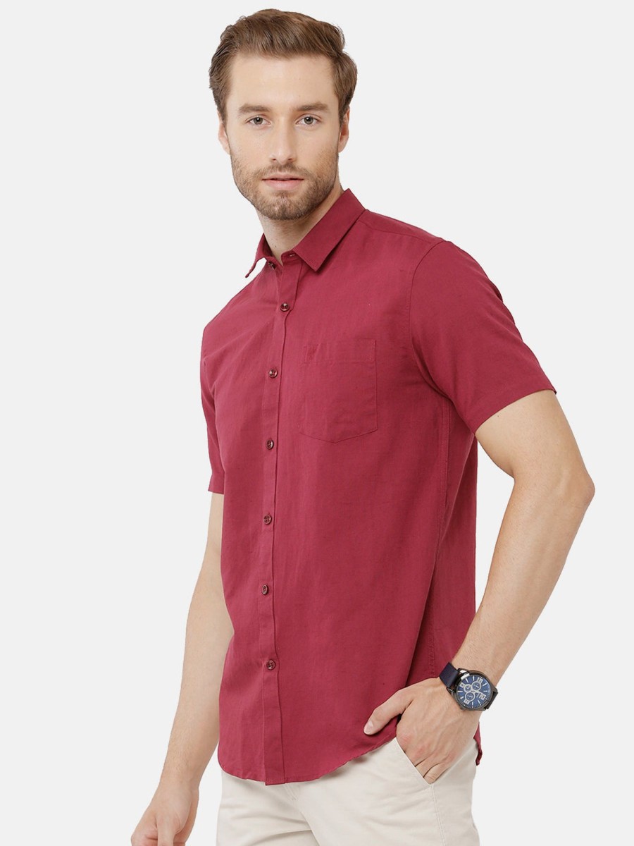 Shirts Classic Polo | Classic Polo Mens Solid Milano Fit Half Sleeve Maroon Color Woven Shirt - Mica Maroon Hs