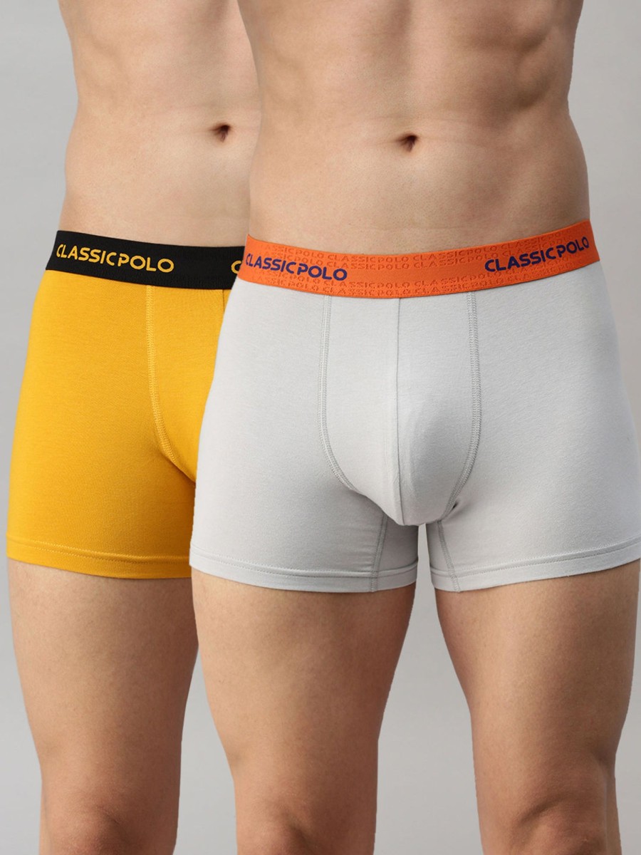 Innerwear Classic Polo | Classic Polo Men'S Modal Solid Trunks | Glance - Yellow & Grey (Pack Of 2)