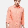 Shirts Classic Polo | Classic Polo Mens Linen Cotton Solid Woven Shirt - Porsh-Orange Fs