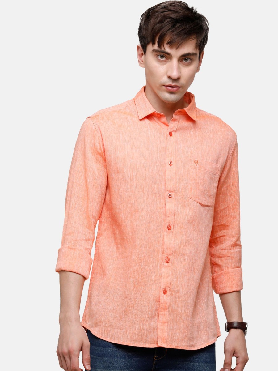 Shirts Classic Polo | Classic Polo Mens Linen Cotton Solid Woven Shirt - Porsh-Orange Fs