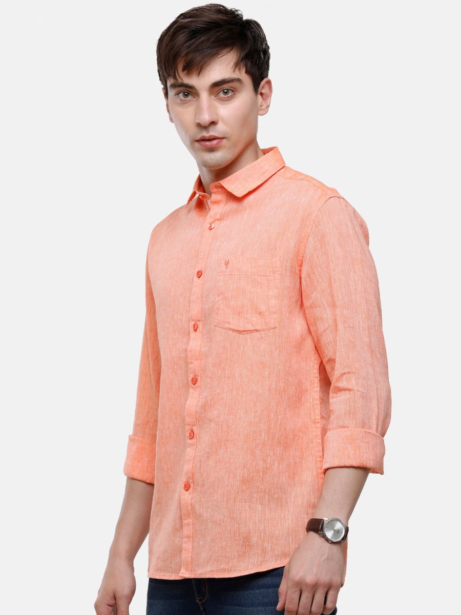 Shirts Classic Polo | Classic Polo Mens Linen Cotton Solid Woven Shirt - Porsh-Orange Fs