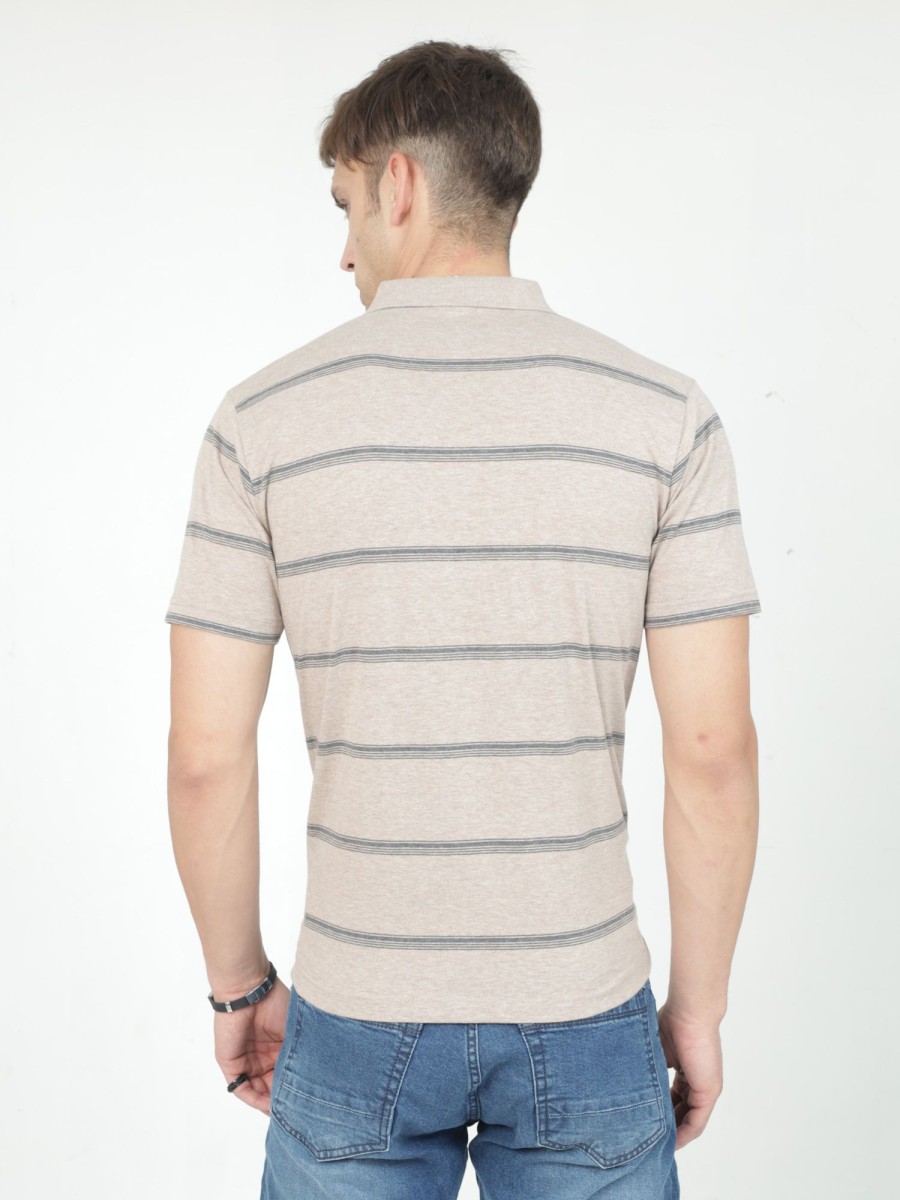 T-Shirts Classic Polo | Classic Polo Mens Casual Beige Melange Striped Cotton T-Shirt | F-Avon - 115 A Af P