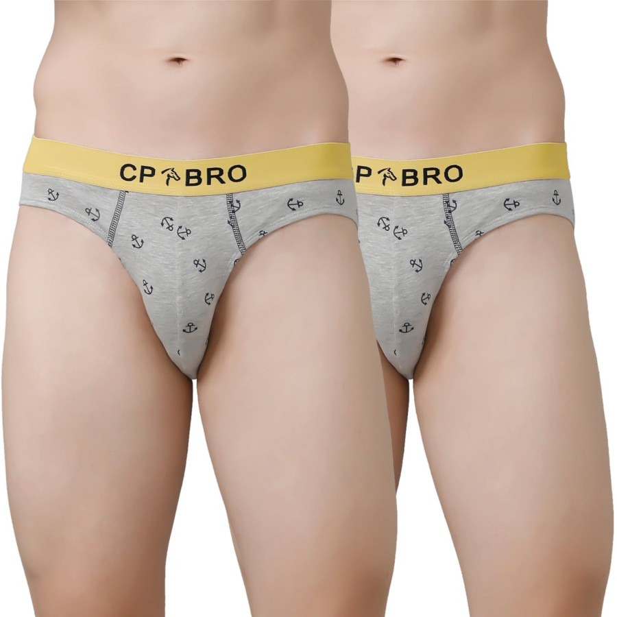 Innerwear CP BRO | Cp Bro Men'S Printed Briefs With Exposed Waistband Value Pack - Grey Anchor (Pack Of 2)