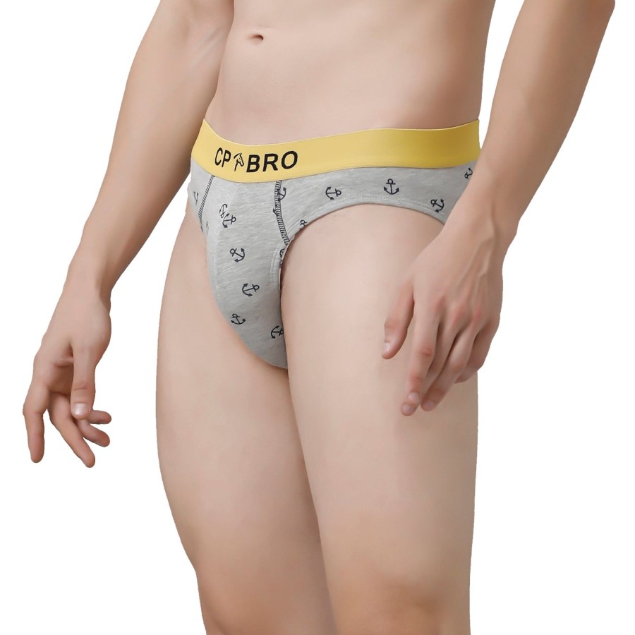 Innerwear CP BRO | Cp Bro Men'S Printed Briefs With Exposed Waistband Value Pack - Grey Anchor (Pack Of 2)