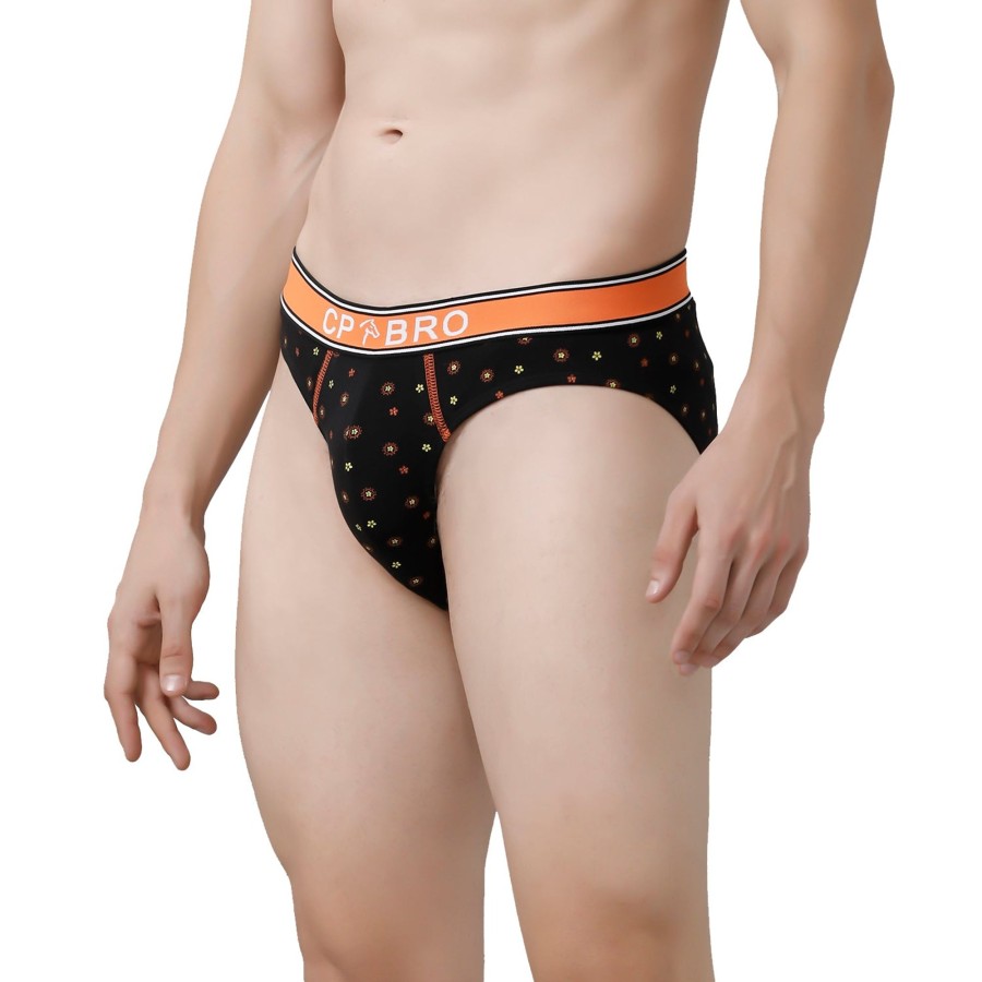 Innerwear CP BRO | Cp Bro Men'S Printed Briefs With Exposed Waistband Value Pack - Black Dot & Blue Leaf (Pack Of 2)