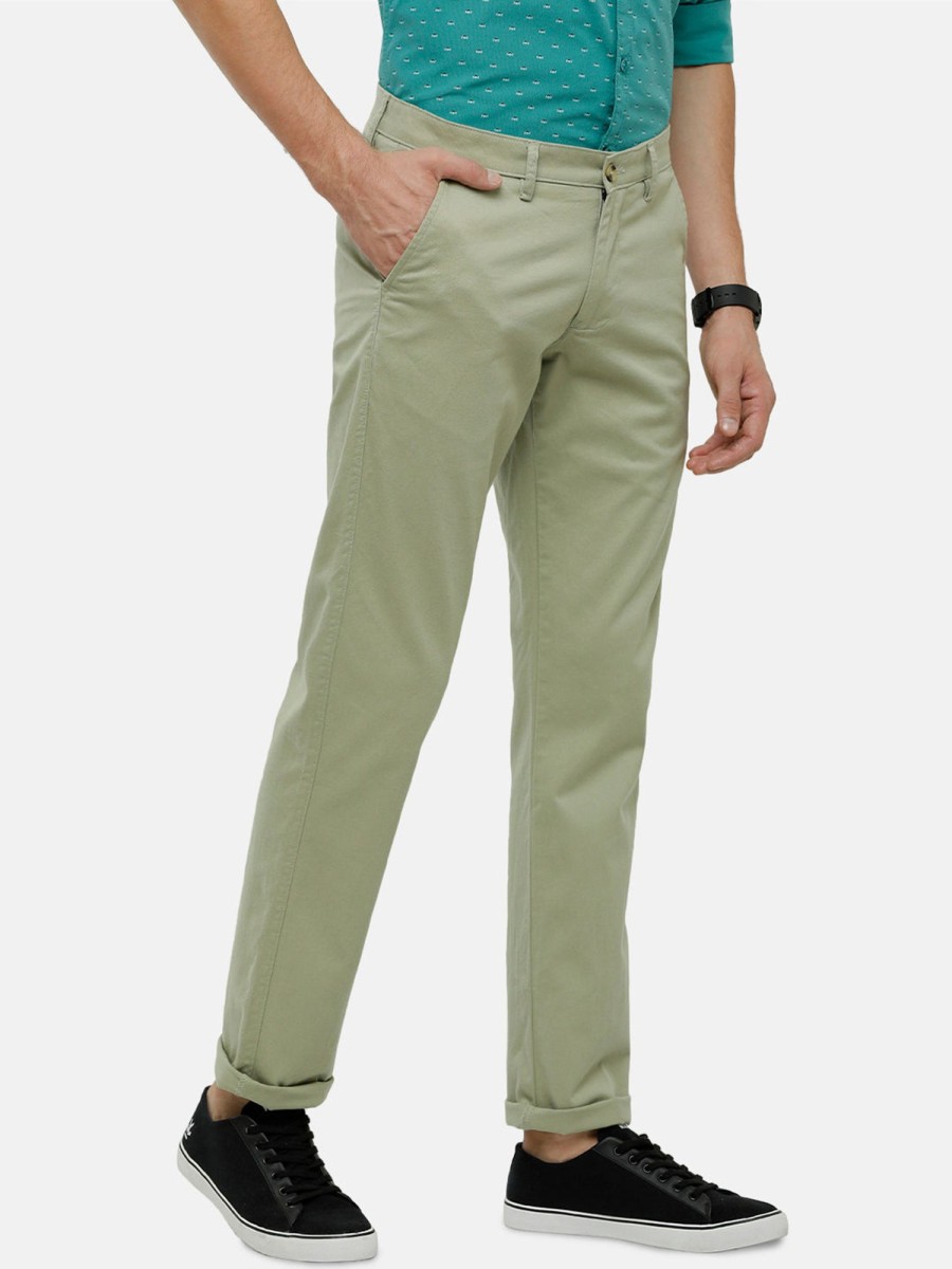 Trousers Classic Polo | Classic Polo Mens Solid Moderate Fit Green Trousers - Ares Lt.Pista