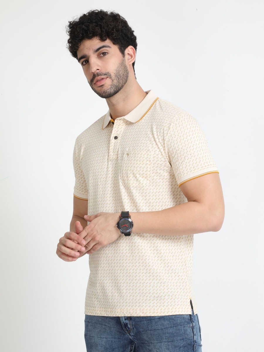 T-Shirts Classic Polo | Classic Polo Mens Pure Cotton Half Sleeves Printed Slim Fit Polo Neck Yellow Color T-Shirt | Bello - 216 B Sf P