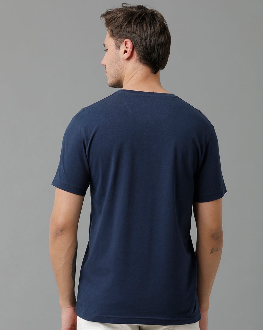 T-Shirts Classic Polo | Classic Polo Men'S Cotton Half Sleeve Printed Slim Fit Round Neck Navy Color T-Shirt | Baleno - 494 B