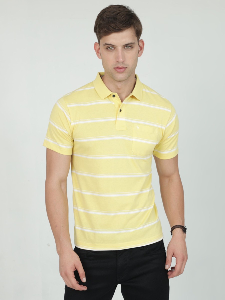 T-Shirts Classic Polo | Classic Polo Mens Casual Yellow Striped Cotton T-Shirt | F-Avon - 113 B Af P