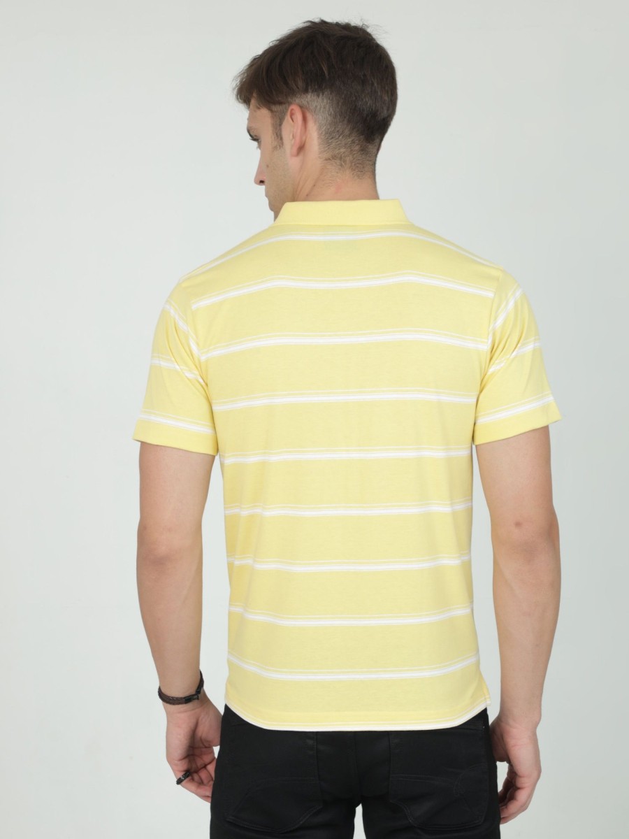 T-Shirts Classic Polo | Classic Polo Mens Casual Yellow Striped Cotton T-Shirt | F-Avon - 113 B Af P