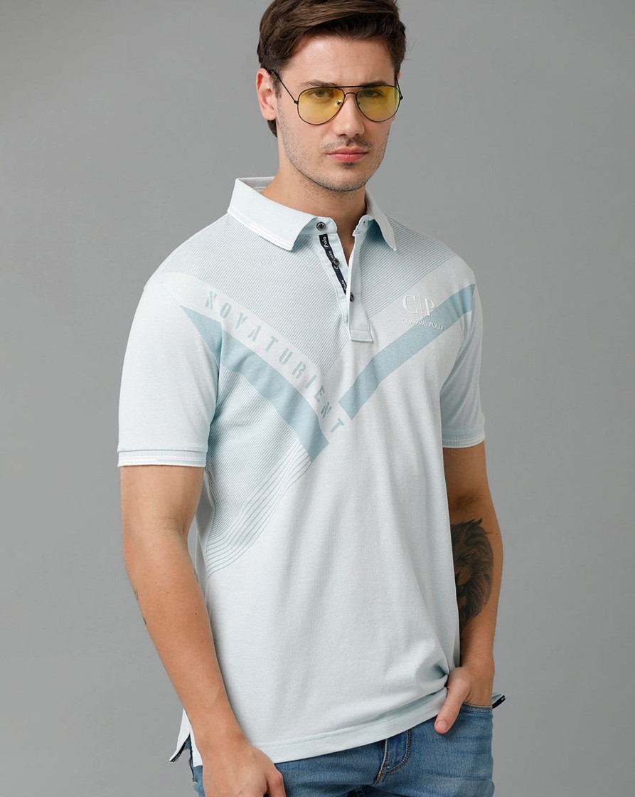 T-Shirts Classic Polo | Classic Polo Men'S Cotton Half Sleeve Printed Slim Fit Polo Neck White Color T-Shirt | Vivid Polo - 01 A