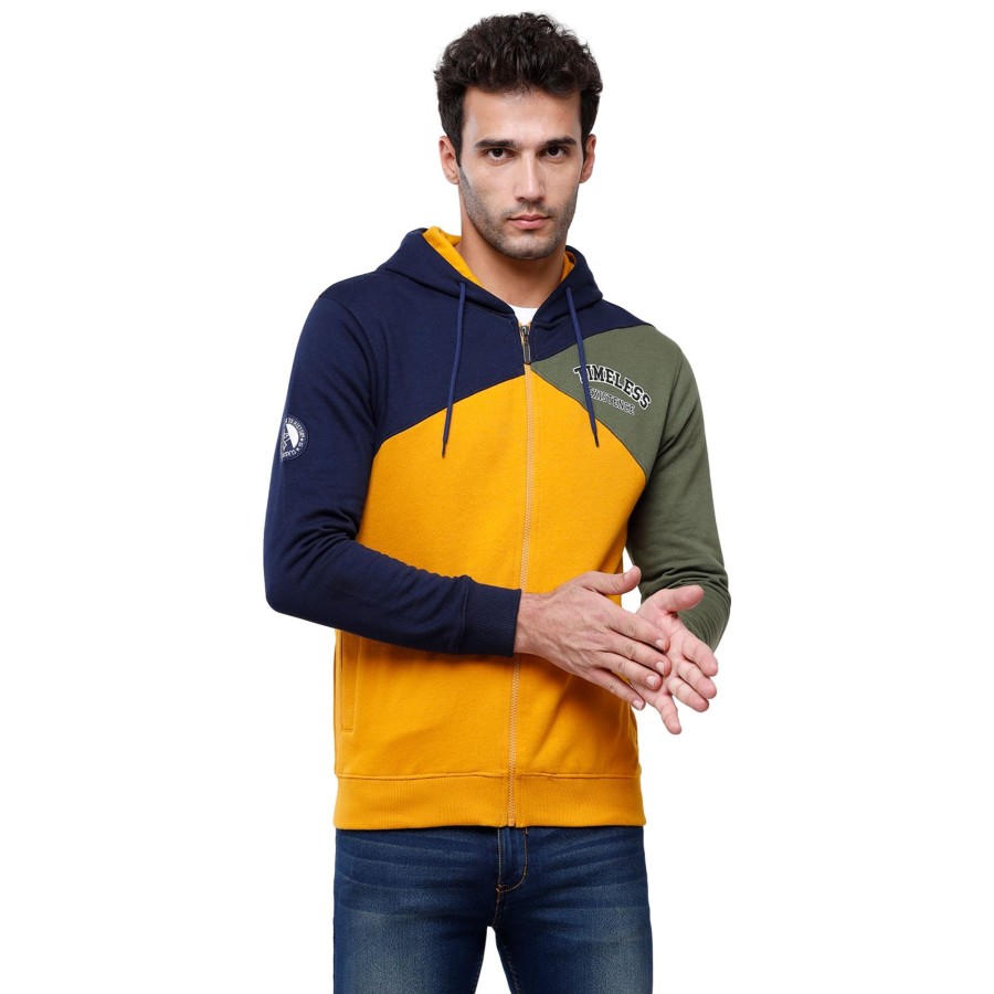 T-Shirts Classic Polo | Classic Polo Men'S Color Block Full Sleeve Yellow & Blue Hood Sweat Shirt - Cpss - 326A