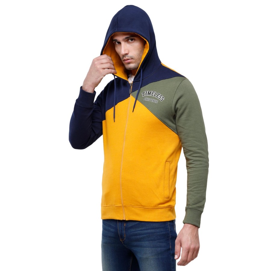 T-Shirts Classic Polo | Classic Polo Men'S Color Block Full Sleeve Yellow & Blue Hood Sweat Shirt - Cpss - 326A