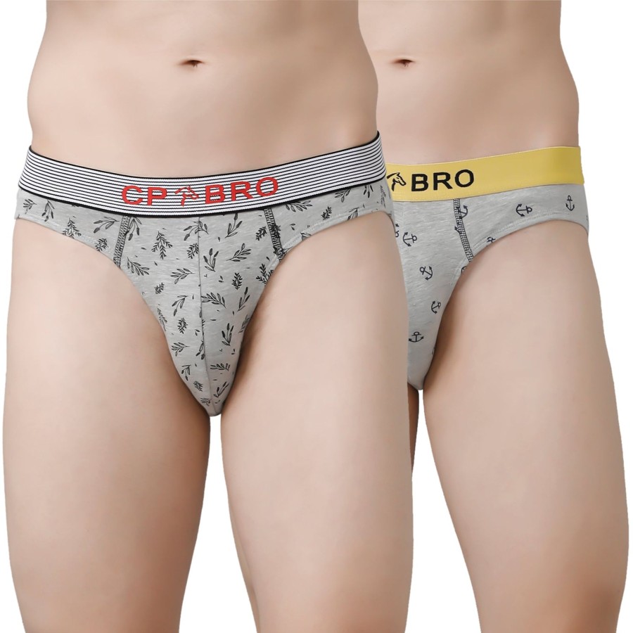 Innerwear CP BRO | Cp Bro Men'S Printed Briefs With Exposed Waistband Value Pack - Grey & Grey Anchor (Pack Of 2)