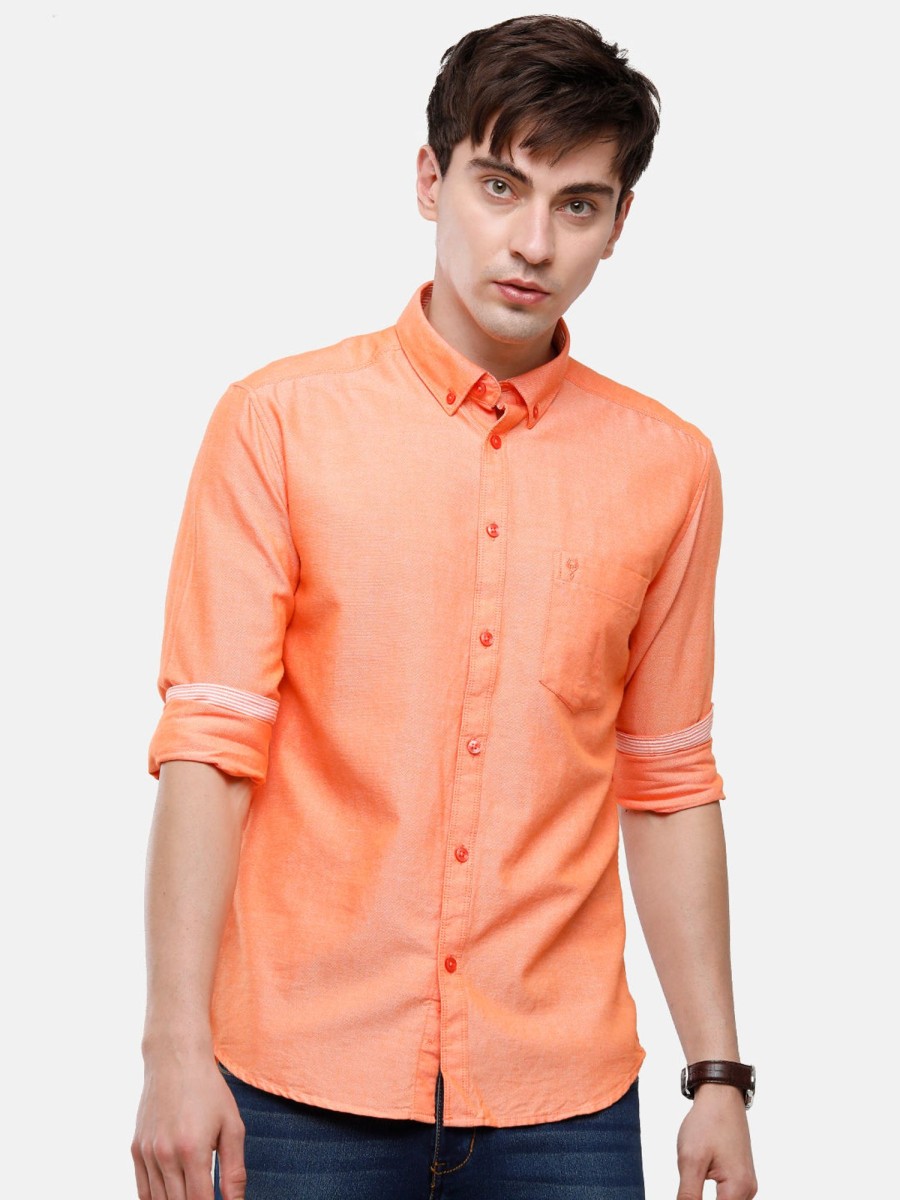 Shirts Classic Polo | Classic Polo Men'S Cotton Orange Solid Full Sleeve Shirt - Enzo-Orange-Fs