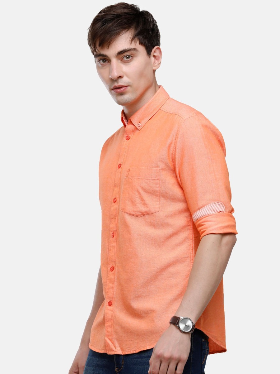 Shirts Classic Polo | Classic Polo Men'S Cotton Orange Solid Full Sleeve Shirt - Enzo-Orange-Fs