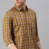 Shirts Classic Polo | Classic Polo Men'S Cotton Full Sleeve Checked Slim Fit Polo Neck Khaki Color Woven Shirt | So1-161 A