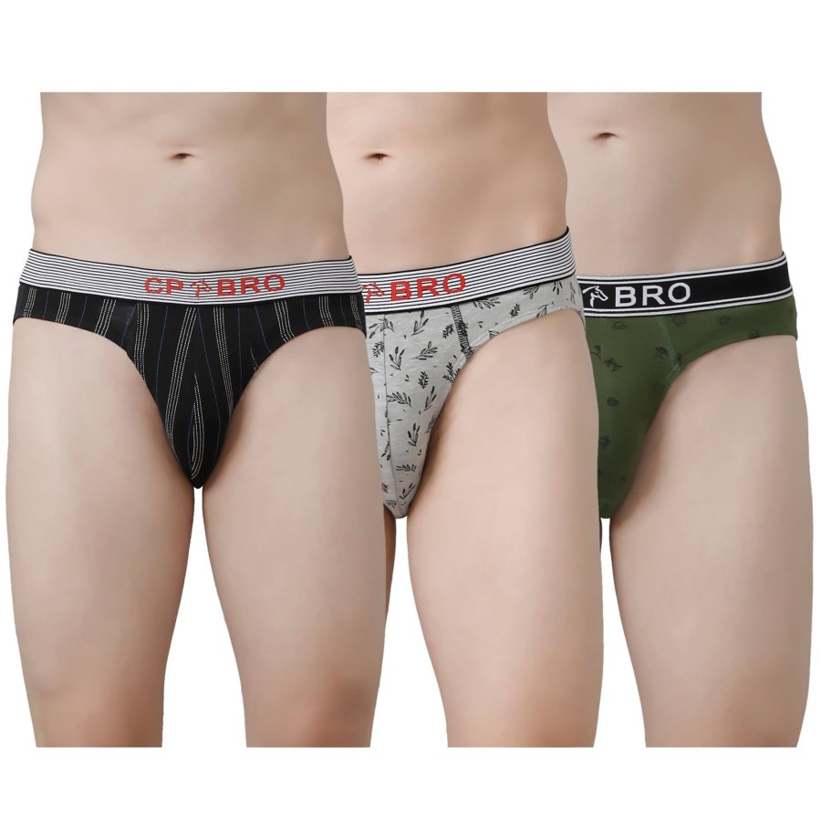 Innerwear CP BRO | Cp Bro Men'S Printed Briefs With Exposed Waistband Value Pack - Multicolor (Pack Of 3)