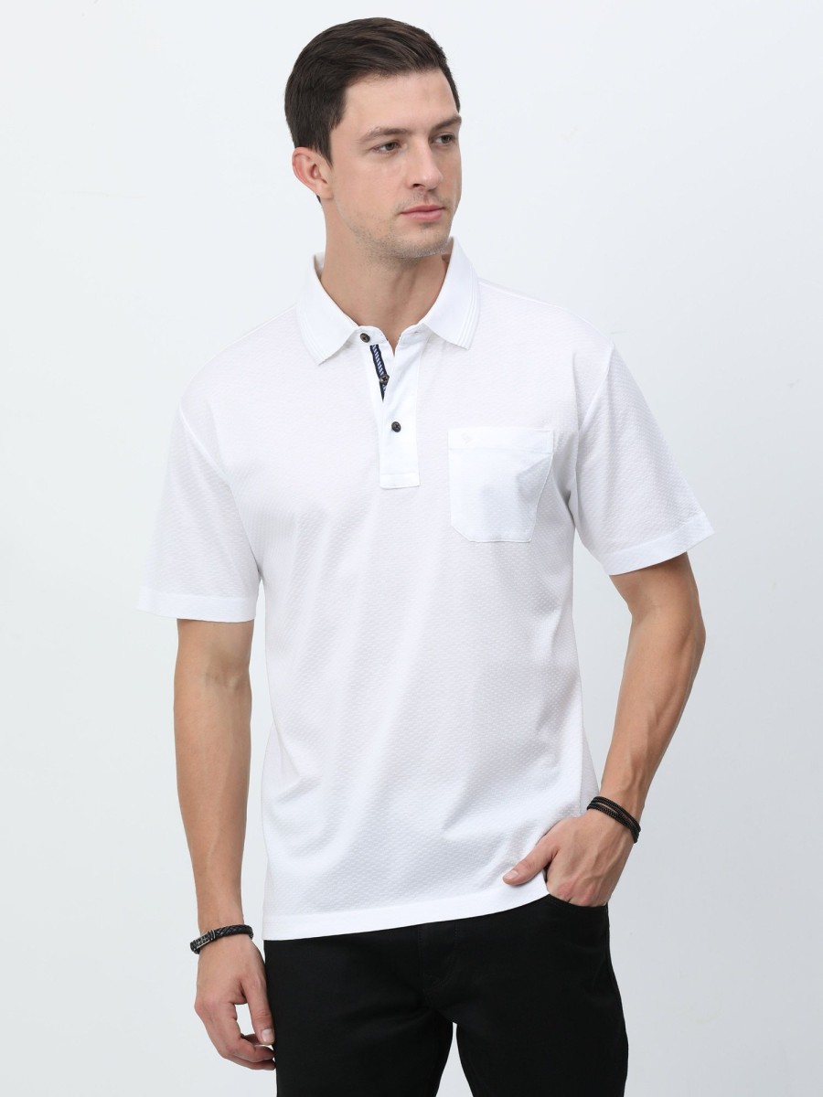 T-Shirts Classic Polo | Classic Polo Mens Cotton Half Sleeves Printed Authentic Fit Polo Neck White Color T-Shirt | Rare - 04 A Af P