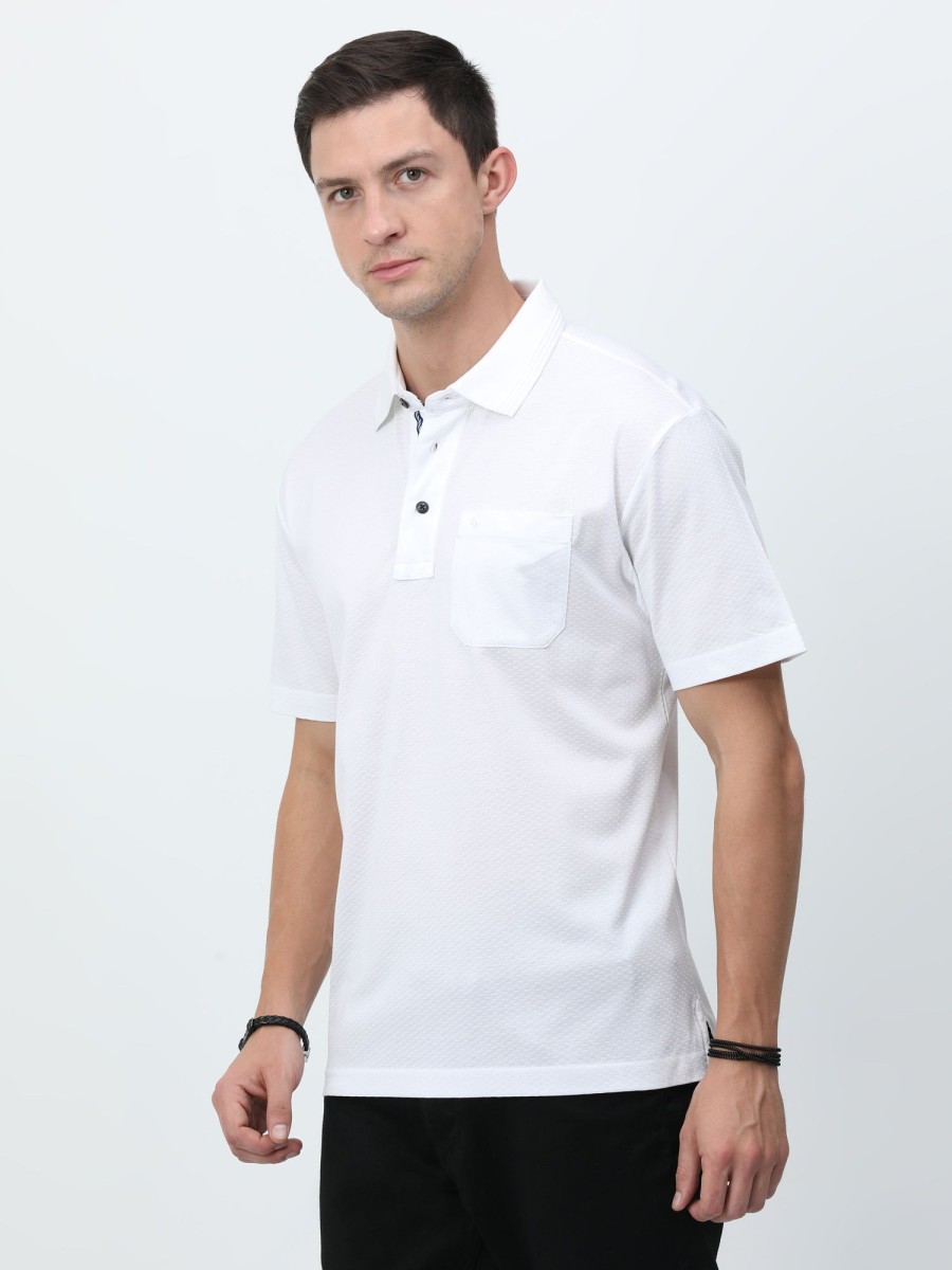 T-Shirts Classic Polo | Classic Polo Mens Cotton Half Sleeves Printed Authentic Fit Polo Neck White Color T-Shirt | Rare - 04 A Af P