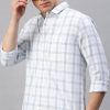 Shirts Classic Polo | Classic Polo Men'S Cotton Full Sleeve Checked Slim Fit Polo Neck White Color Woven Shirt | So1-95 A