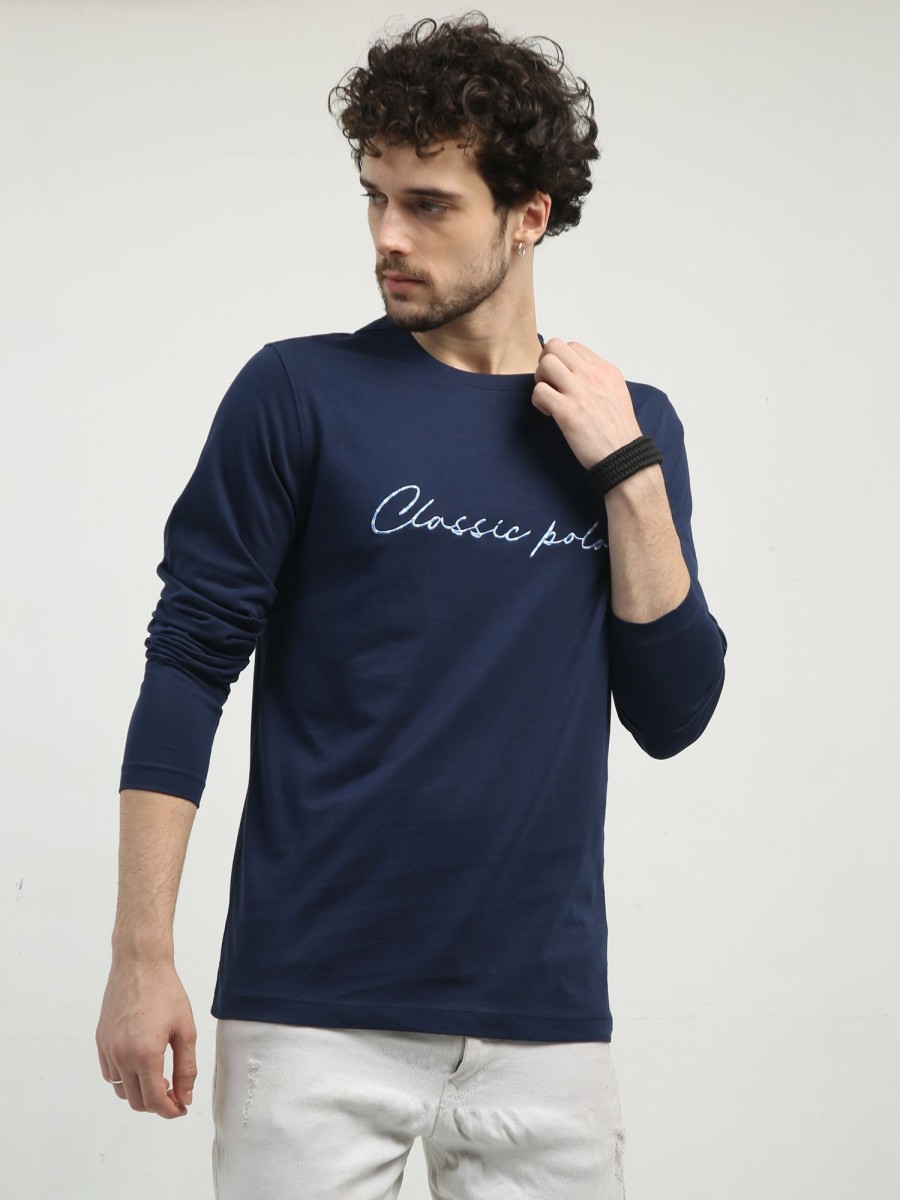 T-Shirts Classic Polo | Classic Polo Men'S Crew Neck Full Sleeve Slim Fit Cotton T Shirt | Baleno Fs -591 B Sf C