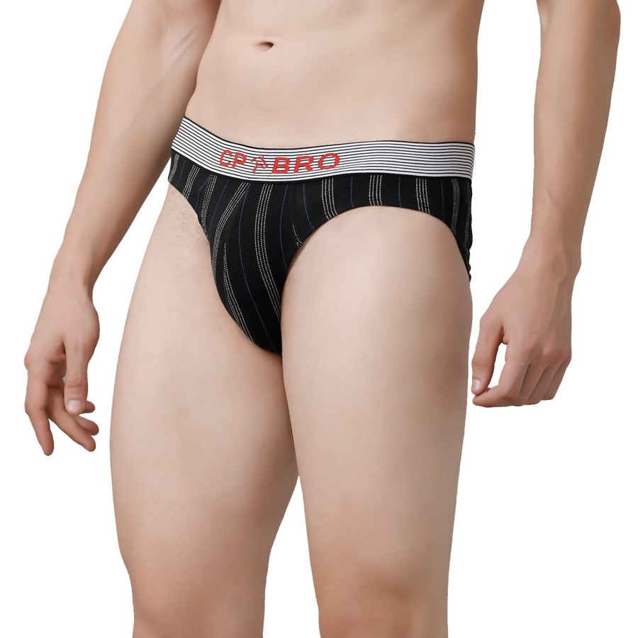 Innerwear CP BRO | Cp Bro Men'S Printed Briefs With Exposed Waistband Value Pack - Black Stripe & Grey (Pack Of 2)