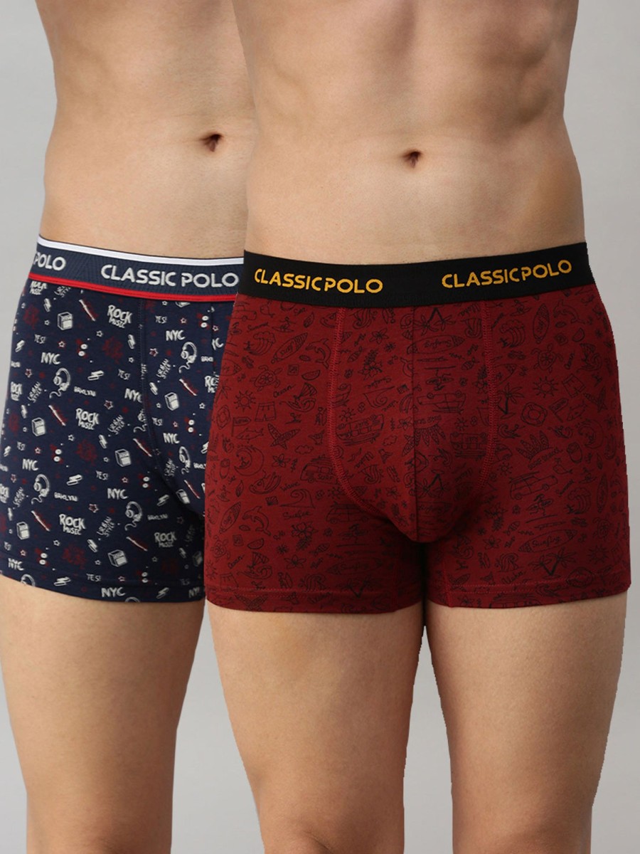 Innerwear Classic Polo | Classic Polo Men'S Modal Printed Trunks | Glance - Blue & Red (Pack Of 2)