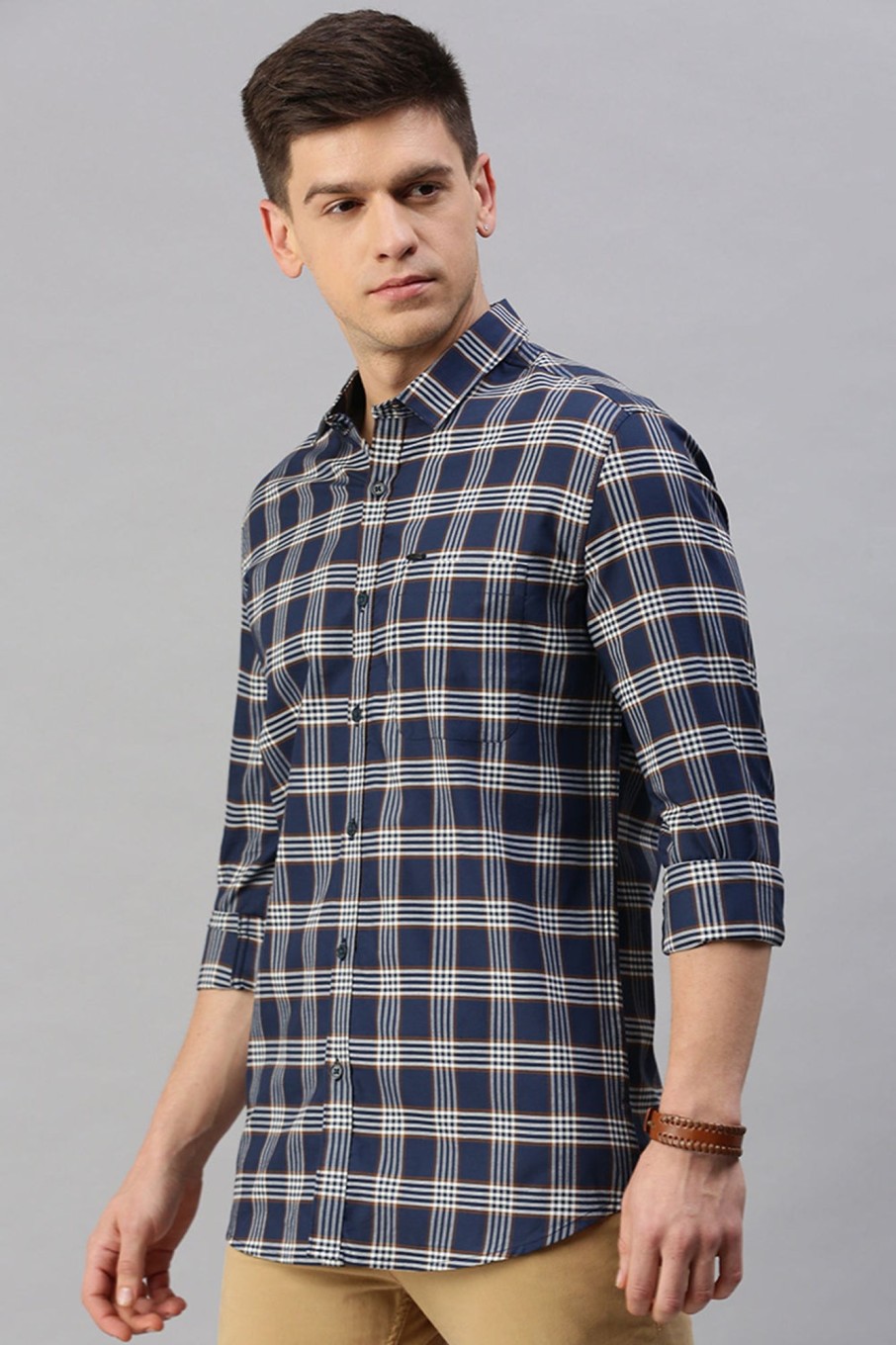 Shirts Classic Polo | Classic Polo Men'S Cotton Full Sleeve Checked Slim Fit Polo Neck Multicolur Woven Shirt | So1-56 A