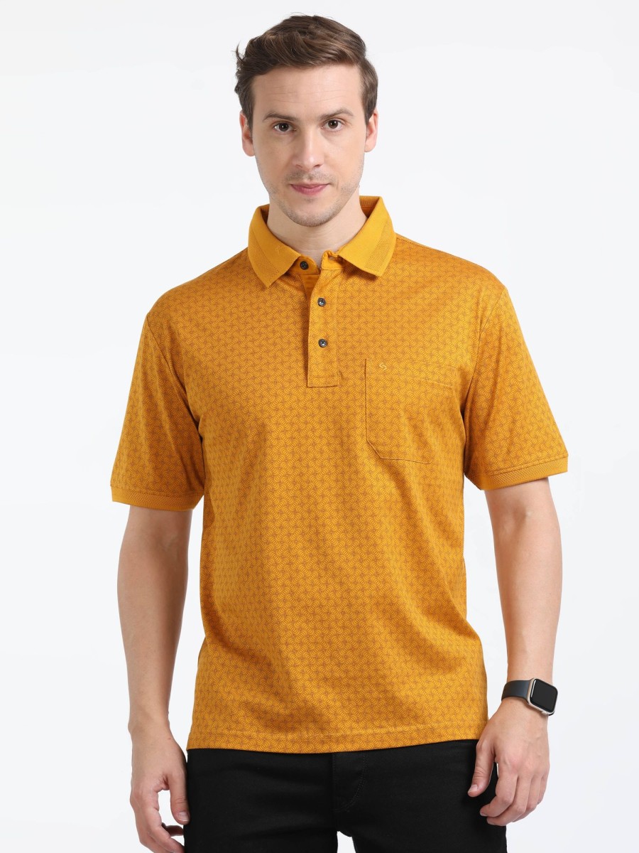 T-Shirts Classic Polo | Classic Polo Mens Cotton Half Sleeves Floral Authentic Fit Polo Neck Yellow Color T-Shirt | Swank - 04 A Af P