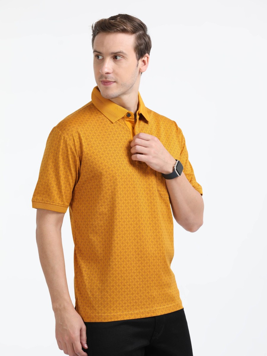 T-Shirts Classic Polo | Classic Polo Mens Cotton Half Sleeves Floral Authentic Fit Polo Neck Yellow Color T-Shirt | Swank - 04 A Af P