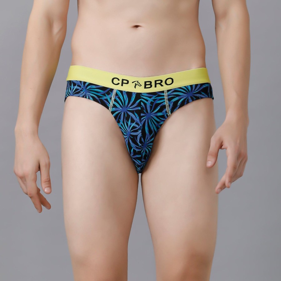 Innerwear CP BRO | Cp Bro Men'S Printed Briefs With Exposed Waistband - Blue Leaf Print