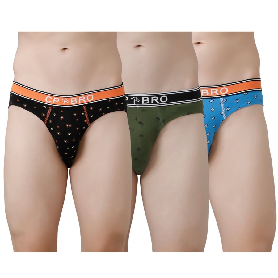 Innerwear CP BRO | Cp Bro Men'S Printed Briefs With Exposed Waistband Value Pack - Multicolor (Pack Of 3)