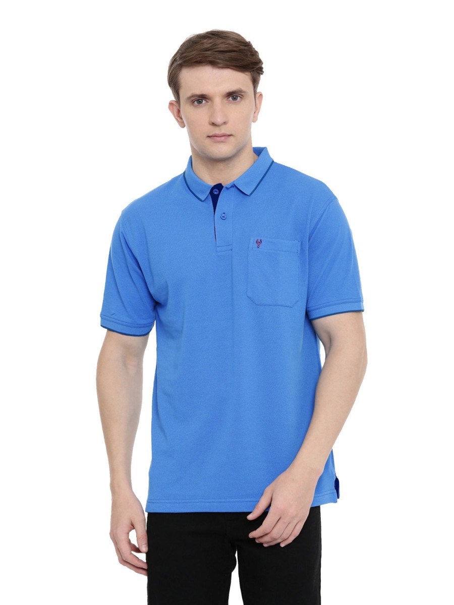 T-Shirts Classic Polo | Classic Polo Men'S Blue Polo Neck Authentic Fit T-Shirt | 4Ssn 203