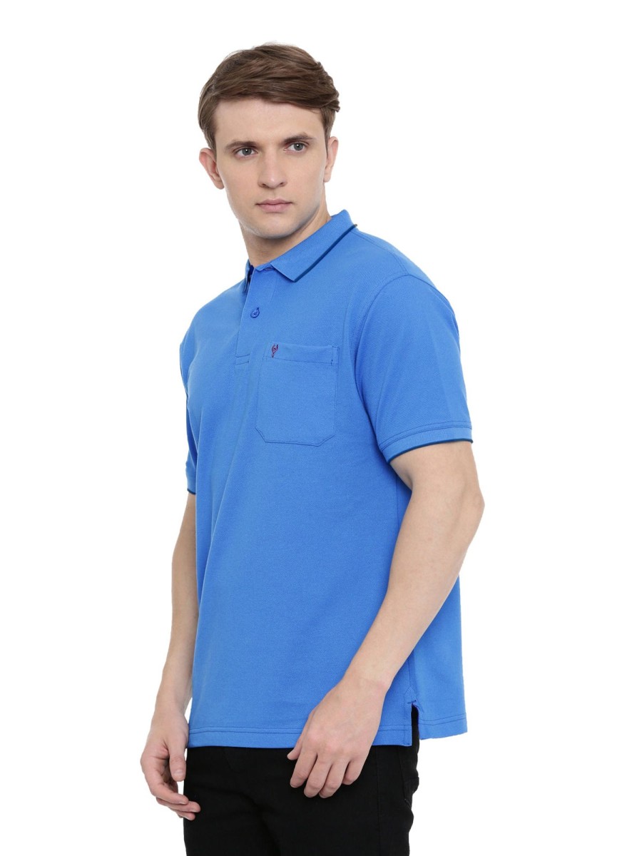 T-Shirts Classic Polo | Classic Polo Men'S Blue Polo Neck Authentic Fit T-Shirt | 4Ssn 203