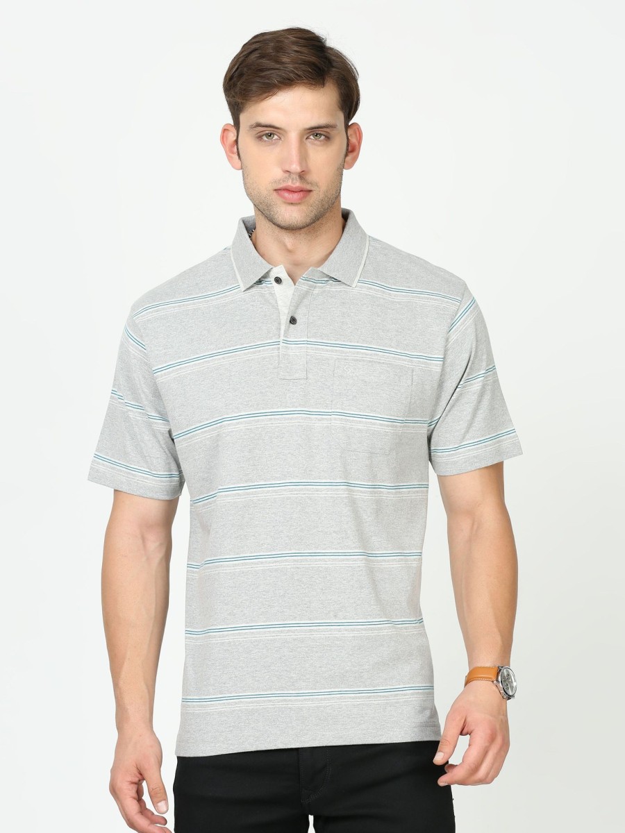 T-Shirts Classic Polo | Classic Polo Mens Cotton Half Sleeves Striped Authentic Fit Polo Neck Grey Color T-Shirt | Mel - 238 B Af P