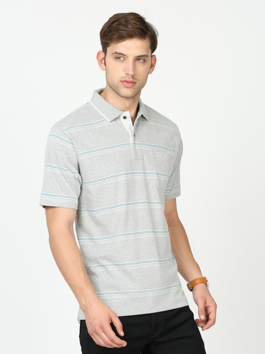 T-Shirts Classic Polo | Classic Polo Mens Cotton Half Sleeves Striped Authentic Fit Polo Neck Grey Color T-Shirt | Mel - 238 B Af P