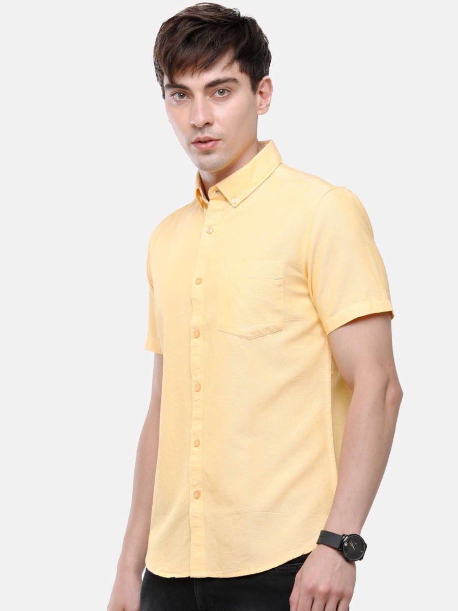 Shirts Classic Polo | Classic Polo Men'S Cotton Yellow Solid Half Sleeve Shirt - Enzo-Yellow-Mf-Hs